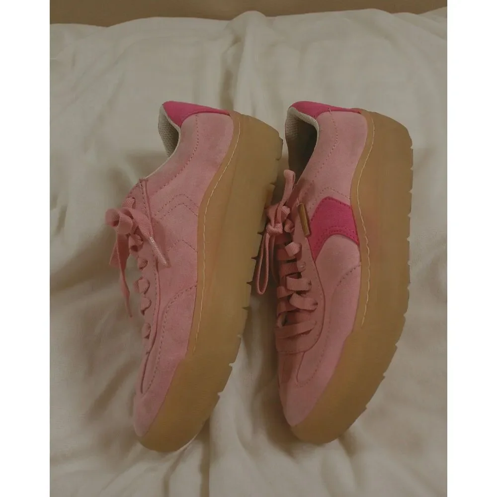 Dr. Scholl's Time Off Win Pink Platform Sneakers Suede Women's Size 6 Y2K